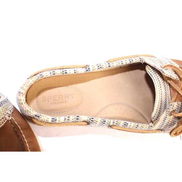 Sperry Canvas Leather Top Sider Women's 10 M Brown Tan Lace Up Boat Shoe Casual - Picture 9 of 10